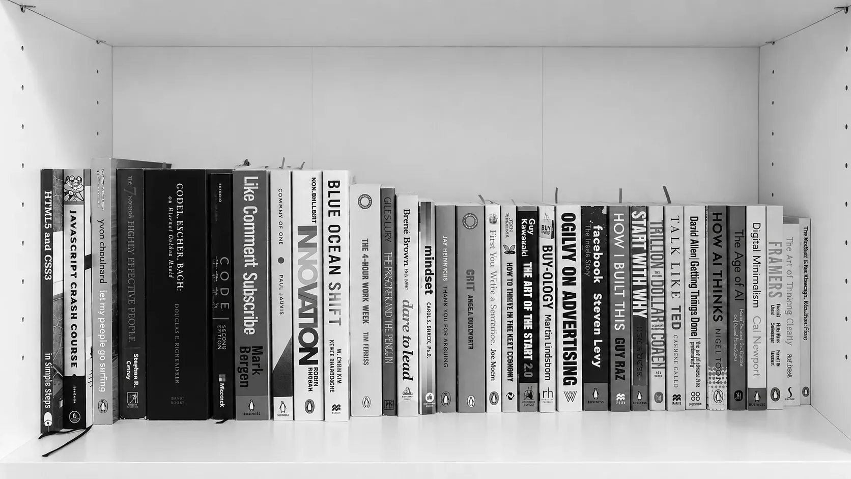 Bookshelf of business strategy, marketing, and systems theory books